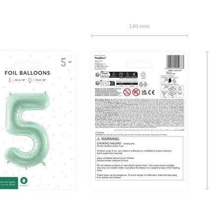 5 Jaar Cijfer Ballon Mintgroen Leeg 72cm van Partydeco koop je bij Partywinkel