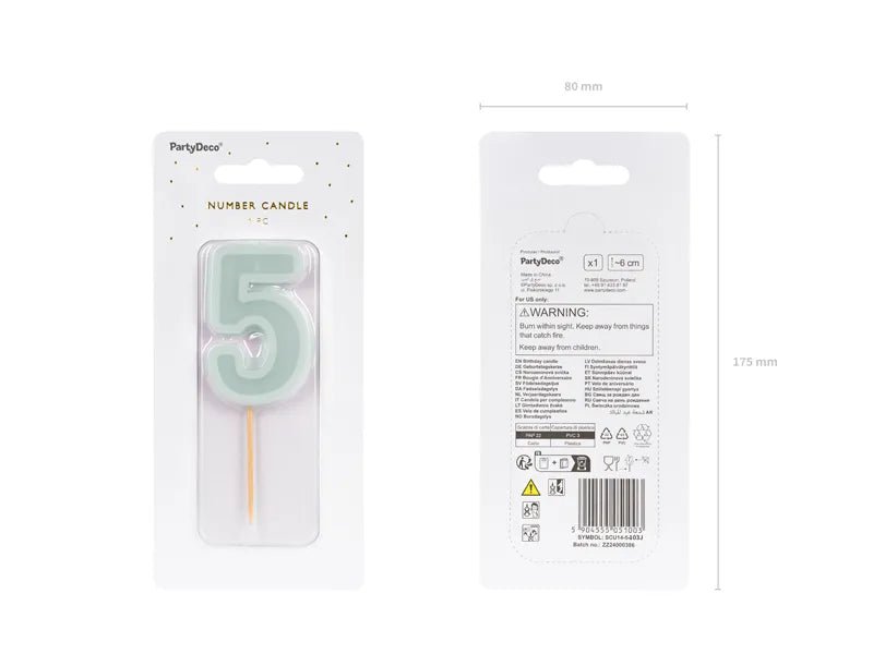 5 Jaar Kaars Lichtgroen 10cm van Partydeco koop je bij Partywinkel