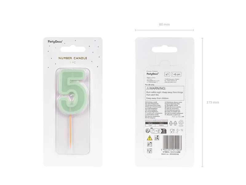 5 Jaar Kaars Mintgroen 10cm van Partydeco koop je bij Partywinkel