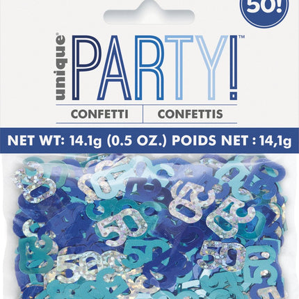 50 Jaar Confetti Zak Blauw 14gr van Unique koop je bij Partywinkel