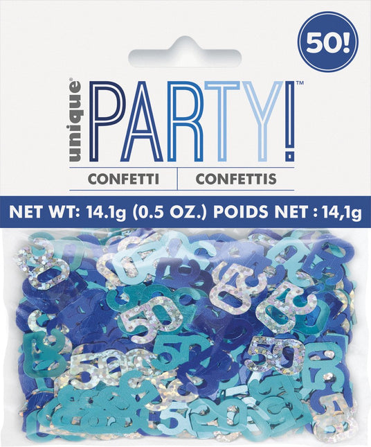 50 Jaar Confetti Zak Blauw 14gr van Unique koop je bij Partywinkel