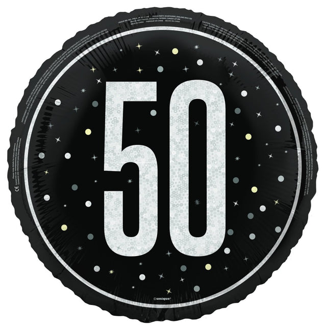 50 Jaar Helium Ballon Zwart Wit Leeg 45cm van Unique koop je bij Partywinkel