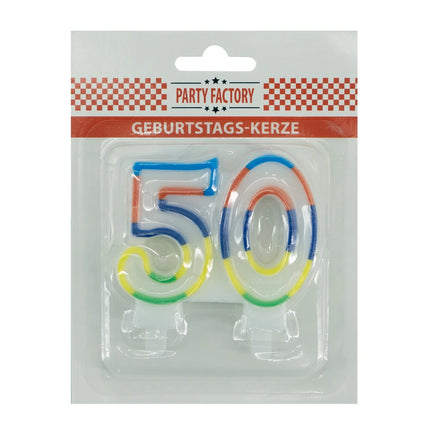 Bougie « 50 ans » avec bord coloré, 7 cm