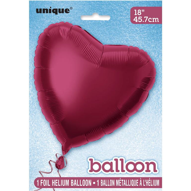 Ballon de baudruche à cœur solide 18", emballé - Bourgogne