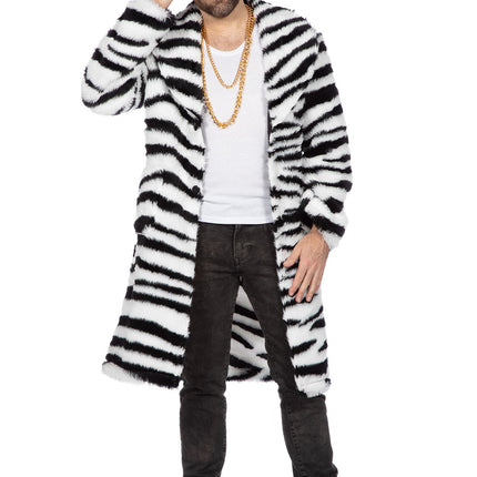 Manteau de fourrure zébré long