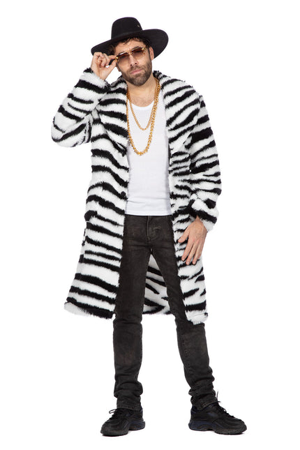Manteau de fourrure zébré long