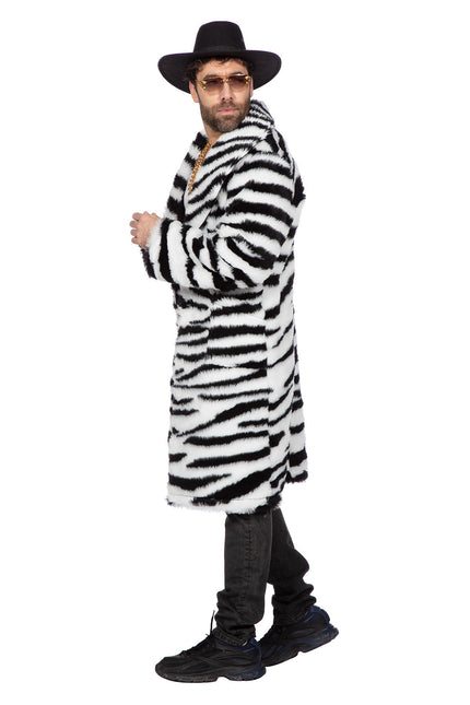 Manteau de fourrure zébré long