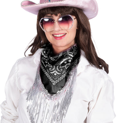 Bandana noir argenté Franges en strass