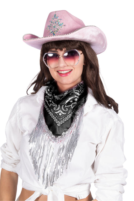 Bandana noir argenté Franges en strass