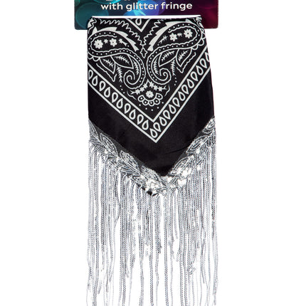 Bandana noir argenté Franges en strass