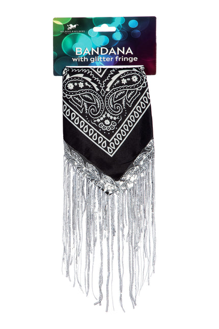 Bandana noir argenté Franges en strass