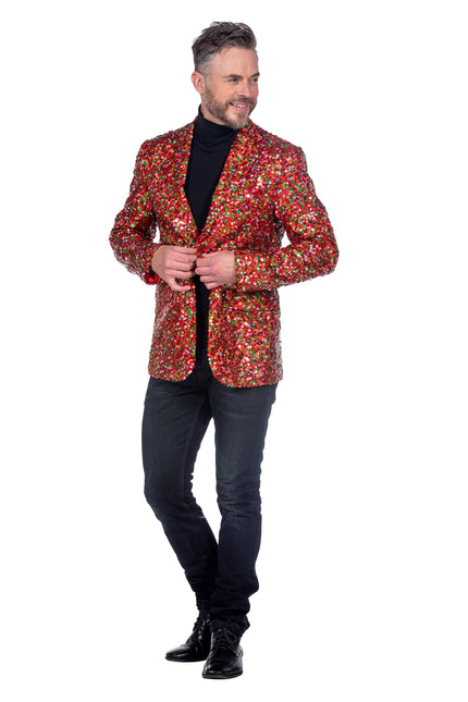 Blazer rouge vert Paillettes pour hommes