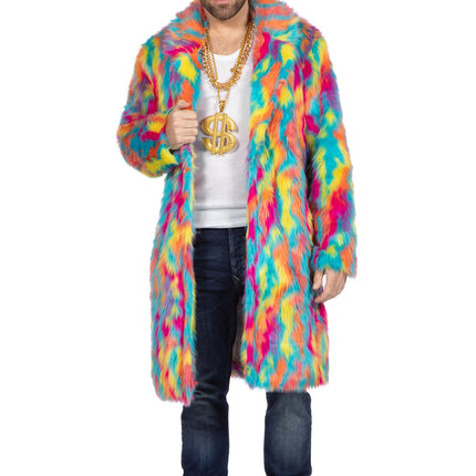 Manteau de fourrure multicolore long (V)