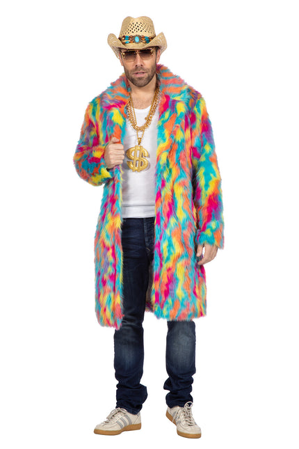 Manteau de fourrure multicolore long (V)