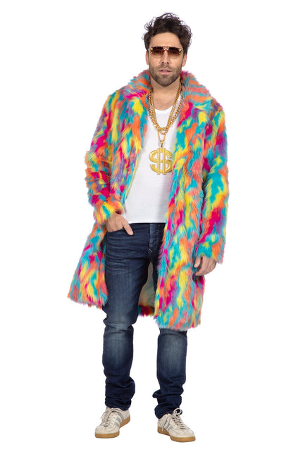 Manteau de fourrure multicolore long (V)