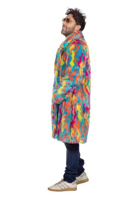 Manteau de fourrure multicolore long (V)