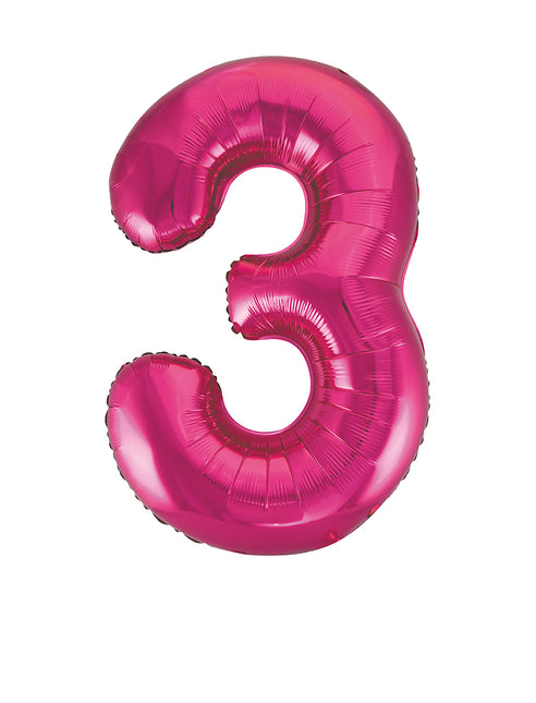 3 Year Figure Balloon Fuchsia Empty 86cm