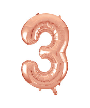 3 Year Figure Balloon Rose Gold Empty 86cm