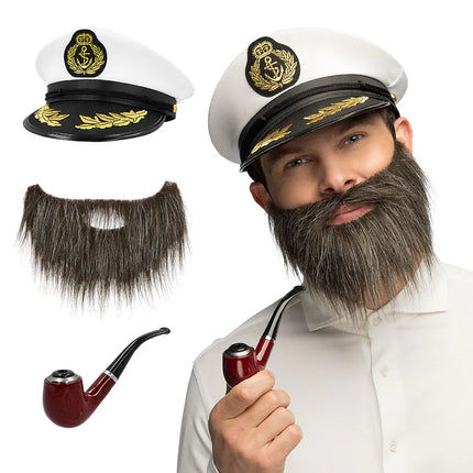 Ensemble « Capitaine de marine » (casquette, barbe et pipe)
