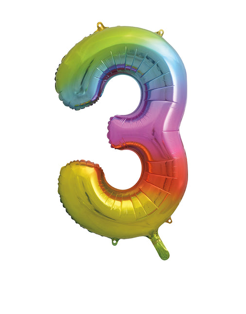 3 Year Figure Balloon Rainbow Empty 86cm
