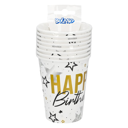 Lot de 8 gobelets en papier « Happy birthday » (25 cl)