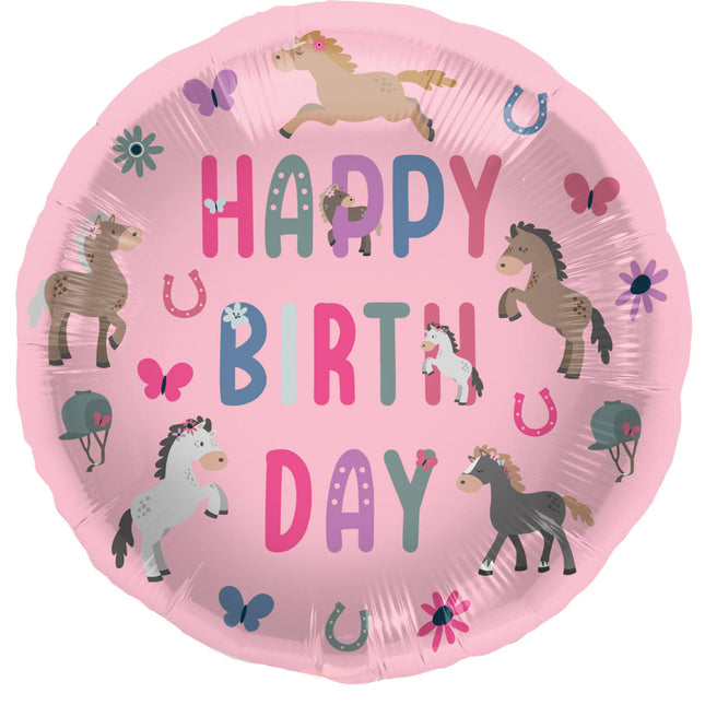Happy Birthday Helium Balloon Horses Empty 45cm