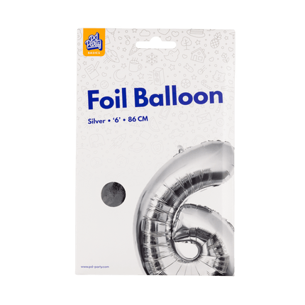 6 Jaar Cijfer Ballon Zilver Leeg 86cm - Partywinkel - 8716764237362