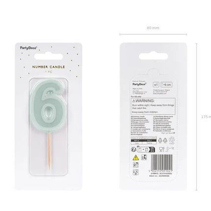 6 Jaar Kaars Lichtgroen 10cm van Partydeco koop je bij Partywinkel