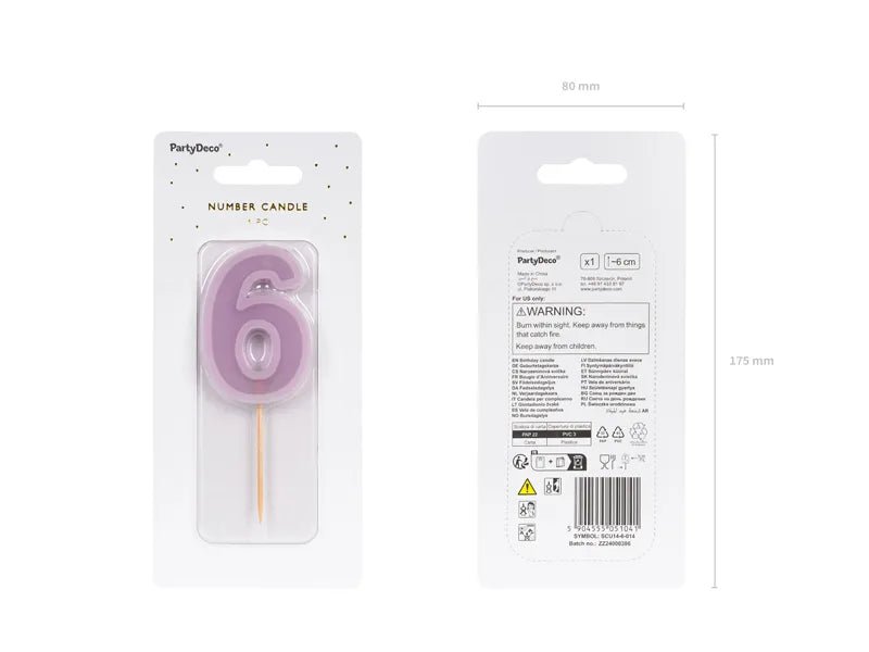 6 Jaar Kaars Paars 10cm van Partydeco koop je bij Partywinkel