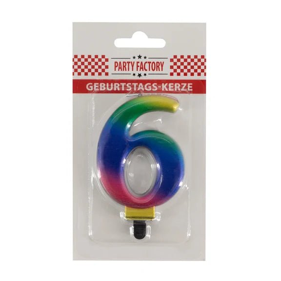 6 Jaar Kaars Regenboog 8cm van VDV Benefit koop je bij Partywinkel