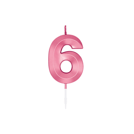 6 Jaar Kaars Roze Metallic 6cm van WeFiesta koop je bij Partywinkel