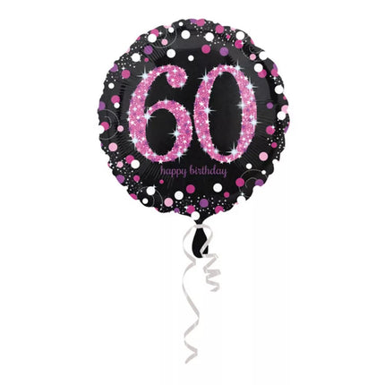 60 Jaar Helium Ballon Zwart Roze Leeg 45cm van Anagram koop je bij Partywinkel