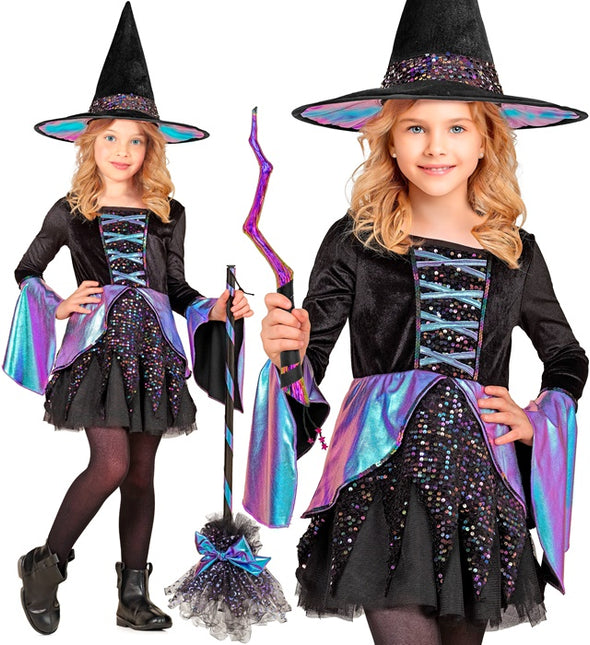 Costume de sorcière enfant noir multicolore