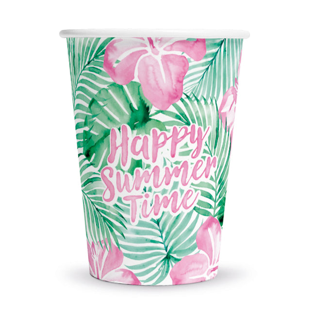 Gobelets verts et roses « Happy Summer Time » 210 ml, lot de 8