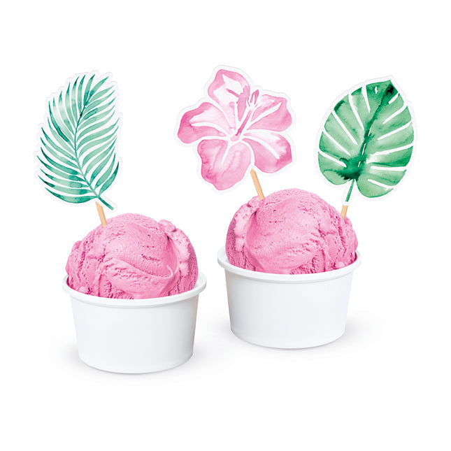 Pique-apéritifs verts et roses en forme de feuilles, lot de 12