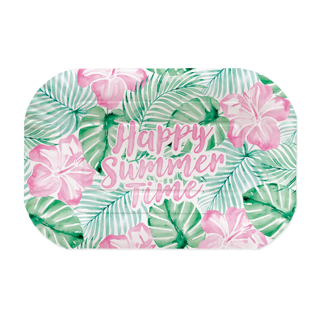 Plat de service vert et rose « Happy Summer Time », lot de 2