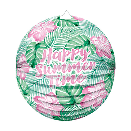 Lanterne verte et rose « Happy Summer Time » 25 cm