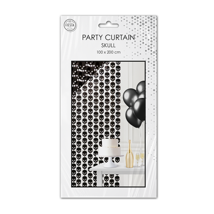 Rideau de porte d'Halloween noir avec des crânes, 2 m