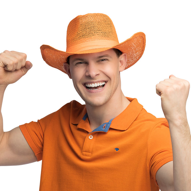 Chapeau de paille de cow-boy orange