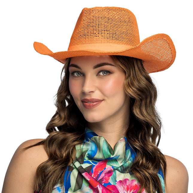 Chapeau de paille de cow-boy orange