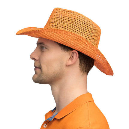 Chapeau de paille de cow-boy orange