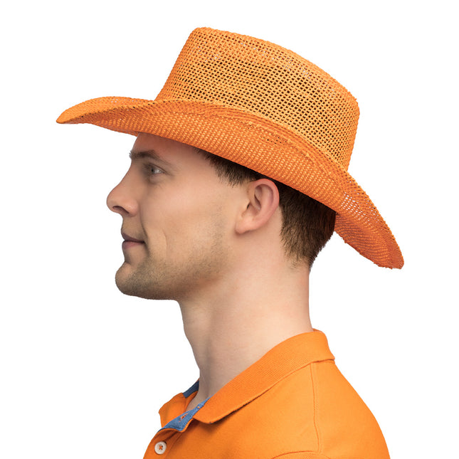 Chapeau de paille de cow-boy orange