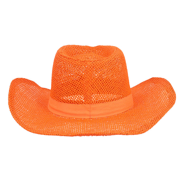 Chapeau de paille de cow-boy orange