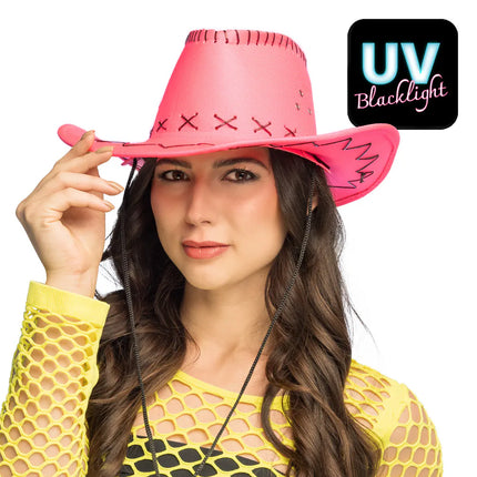 Chapeau de cowboy Savanne rose fluo UV