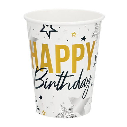 Set de table « Happy birthday » (6 assiettes, 6 gobelets, 12 serviettes)