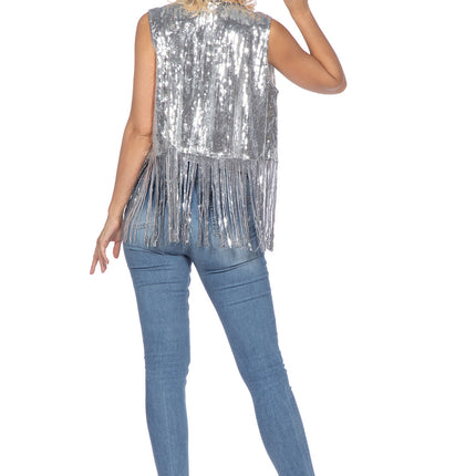 Gilet de festival avec de longues franges argentées (V)