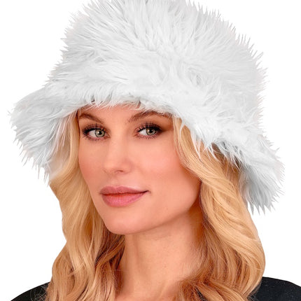CHAPEAU SEAU EN PELUCHE BLANC