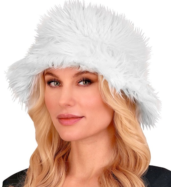 CHAPEAU SEAU EN PELUCHE BLANC
