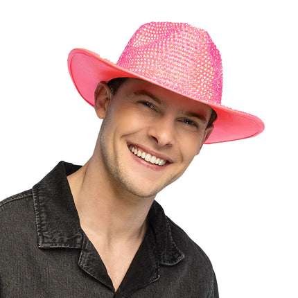 Chapeau de cowboy Aurora rose fluo UV