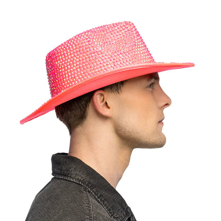 Chapeau de cowboy Aurora rose fluo UV